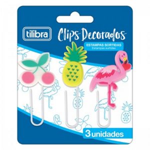 Clips TILIBRA Decorativos 3 Uni - Flamingo, Abacaxi e Cereja