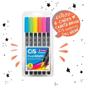 Caneta CIS Dual Brush Pen Neon - Estojo C/6 Cores