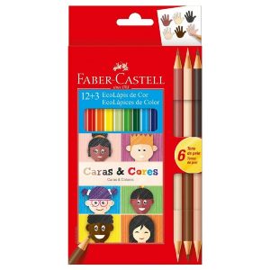 Lápis de Cor FABER-CASTELL Caras e Cores C/ 12 Cores e 6 Tons de Pele