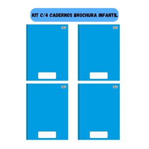 Kit C/4 Cadernos Brochura 1/4 TILIBRA Capa Dura Pequeno Linha Pepper Azul