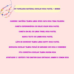 Kit Material Escolar Caderno 1 Matéria Feminino Papelaria Rosa Pastel